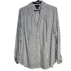 Lane Bryant White & Black Pinstripe Button-Down Stretch Shirt – Size 18